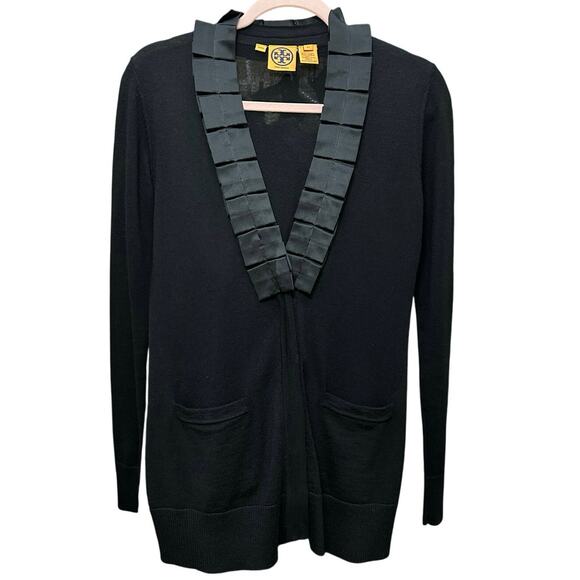 Tory Burch Merino Wool & Silk Gauge Cardigan Black Size XS - Picture 1 of 13
